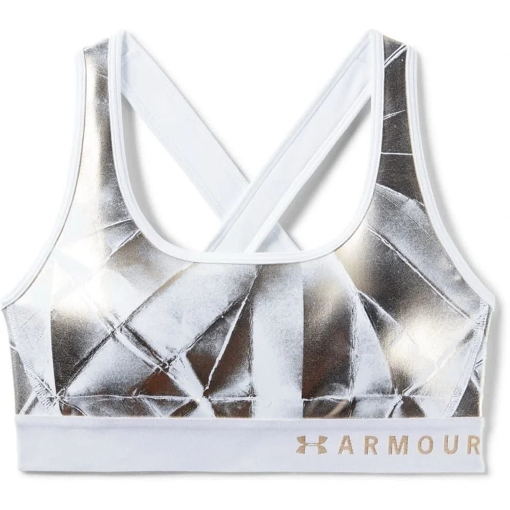 Under Armour Sports Bra Metallic Gold & White Size Large - Picture 3 of 8